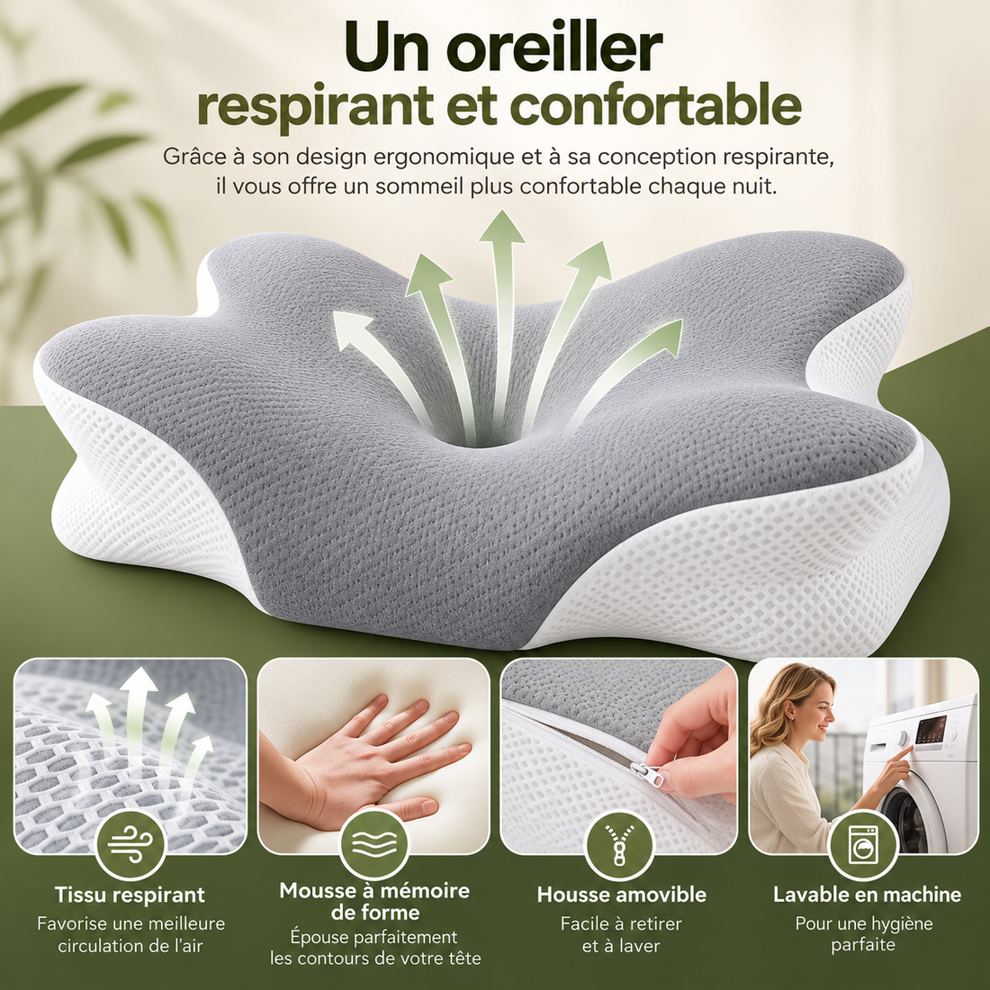 Détail de l’oreiller ergonomique VIAFIA