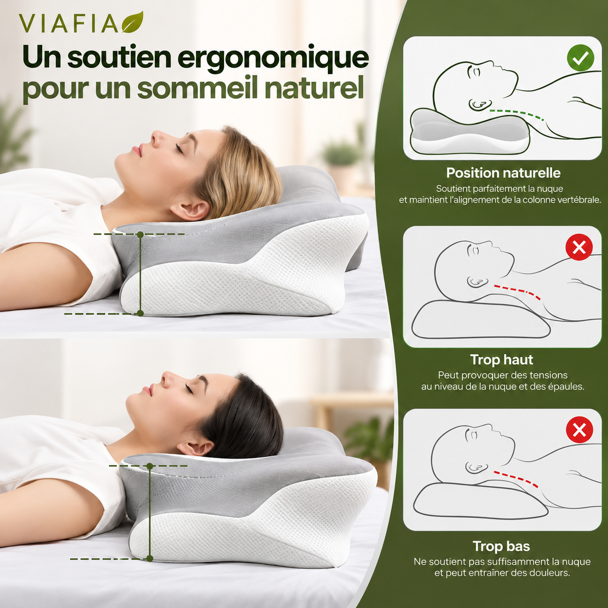 Oreiller Cervical Ergonomique à Mémoire de Forme | VIAFIA